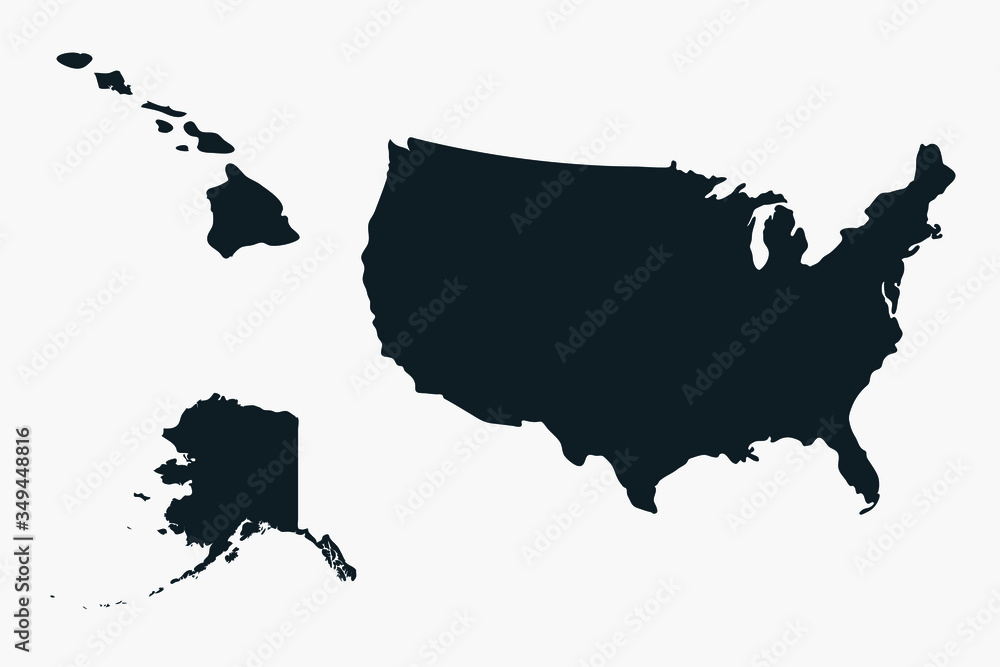 USA United States of America, Alaska and Hawaii isolated vector map silhouette USA United States of America, Alaska and Hawaii isolated vector map silhouette