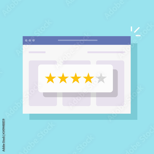 Review rating online on website or customer testimony feedback web internet experience vector flat cartoon, illustrated audit rate stars on browser with web reputation modern design isolated image