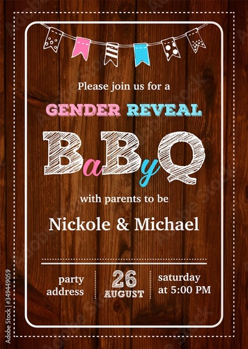 Gender reveal BBQ party invitation card vector design