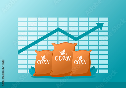 Maize or Corn Raw Staple Food Material Price Value Stock Market Demand Rise Increase Up Skyrocket Statistic Report with Graph Chart Diagram Illustration Vector. Can be Used for Web Infographic & print