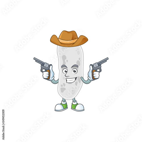 A masculine cowboy cartoon drawing of gemmatimonadetes holding guns photo