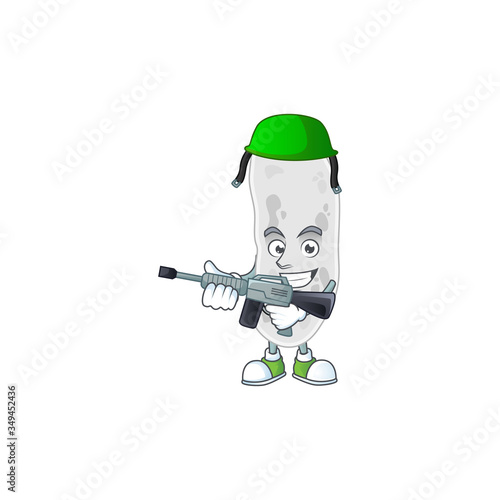 A mascot design picture of gemmatimonadetes as a dedicated Army using automatic gun