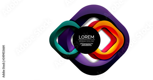 Square geometric vector abstract background, dynamic modern minimal template. Multicolored square shapes with round corners overlapping each other