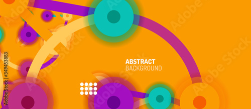 Flat style geometric abstract background, round dots or circle connections on color background. Technology network concept.