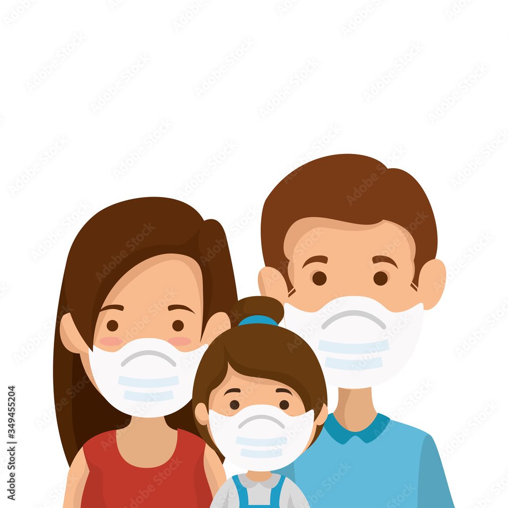 parents with daughter using face mask vector illustration design parents with daughter using face mask vector illustration design