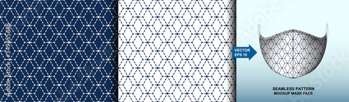 Abstract . Sashiko seamless pattern. line indigo and white background. design for pillow, print, fashion, clothing, fabric, gift wrap. mockup template mask face seamless pattern. Vector.
