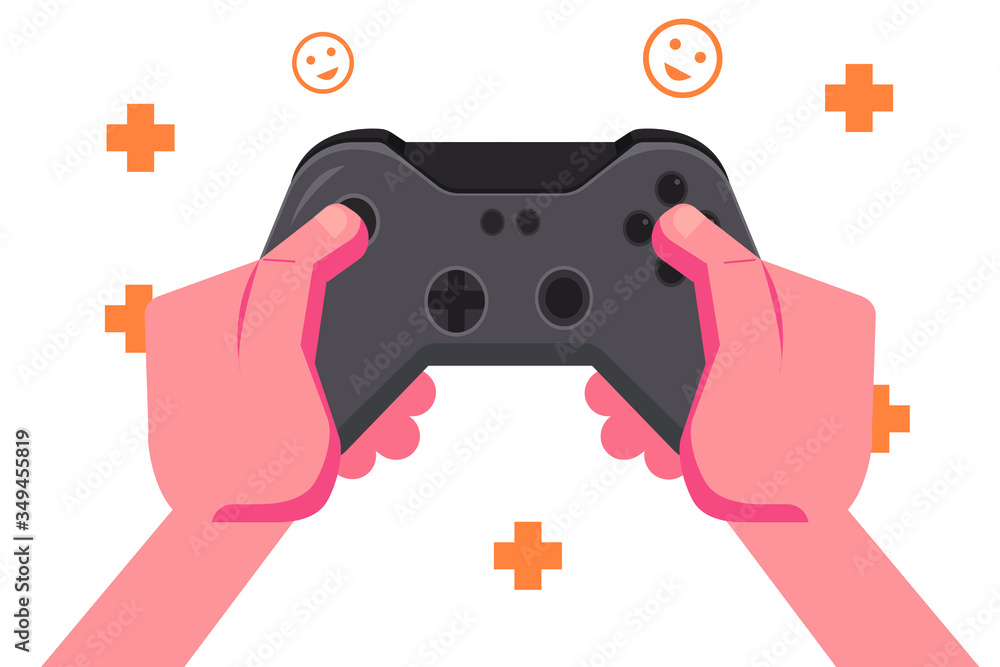 Video game vector concept: Hands holdinga joystick Video game vector concept: Hands holdinga joystick