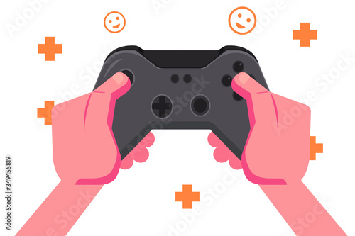 Video game vector concept: Hands holdinga joystick