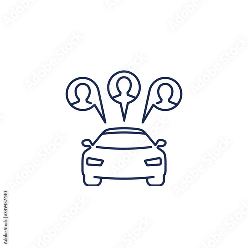 carsharing icon, car and passengers, line vector