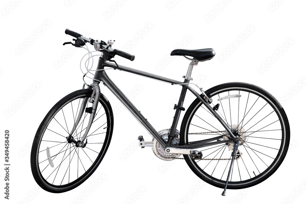 Dark grey mountain bike on white isolated background