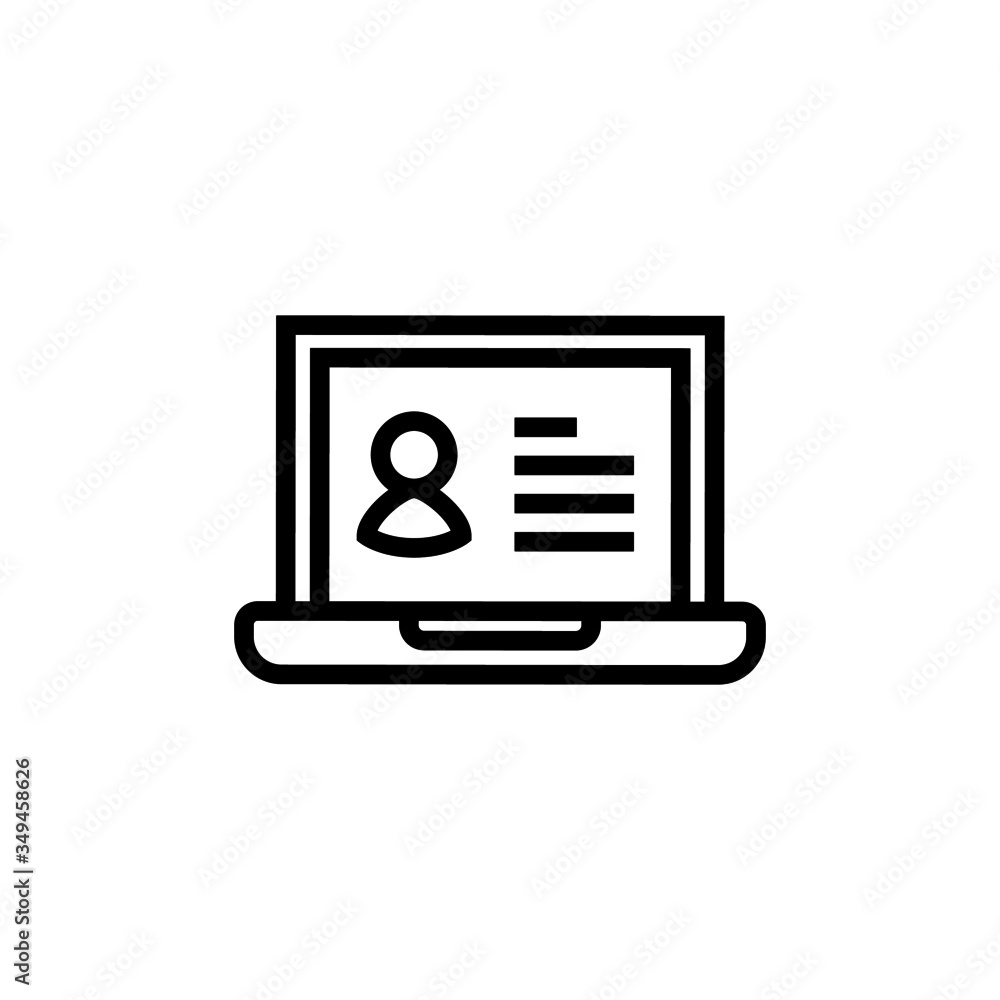 Computer display with human web page concept vector icon design in outline style on white background Computer display with human web page concept vector icon design in outline style on white background