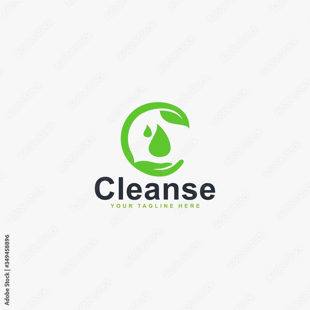 Clean protect logo design vector. Green leaf hand abstract vector icons.