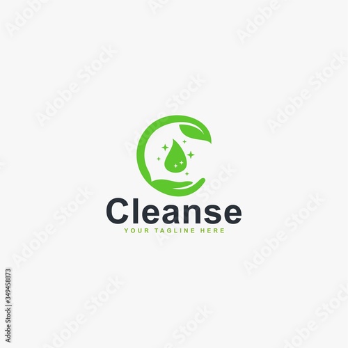 Clean protect logo design vector. Green leaf hand abstract vector icons.
