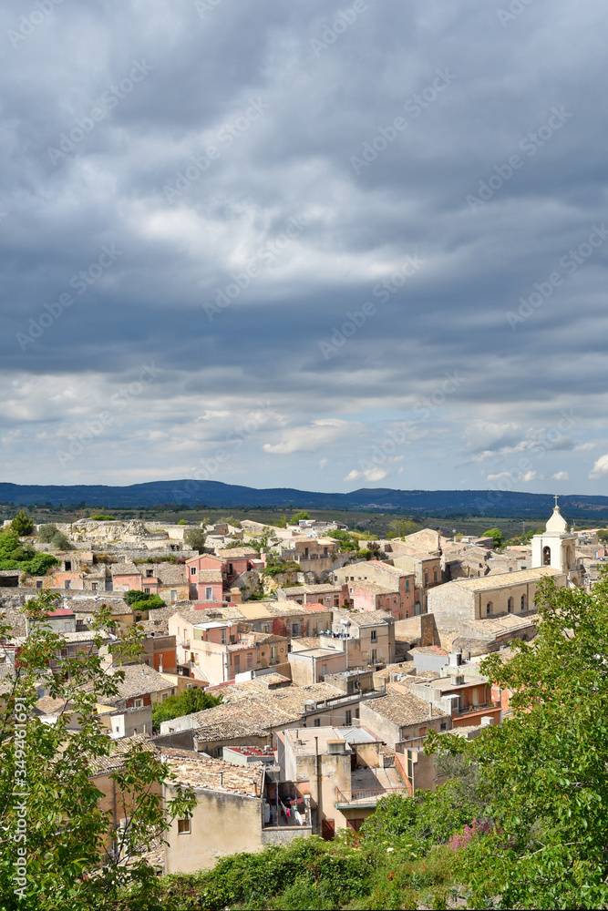 Panoramic view of the Sicilian town of Palazzolo Acreide
