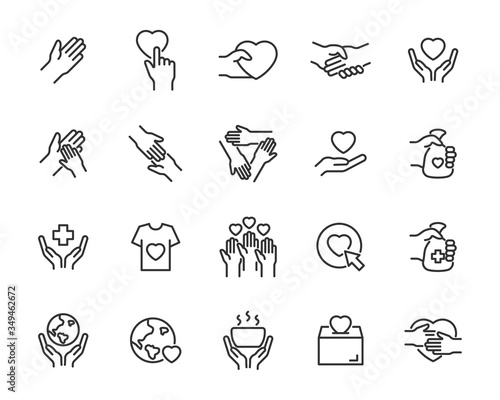set of charity icons, donate, volunteer, save the world