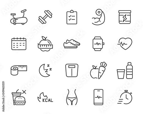 set of fitness icons, healhty, gym, diet, sport