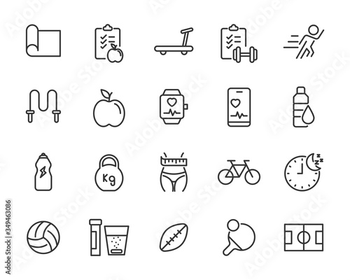 set of fitness icons, healhty, gym, diet, sport
