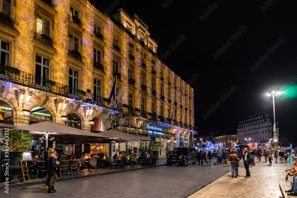 Place de la Comedie at night in Bordeaux, France