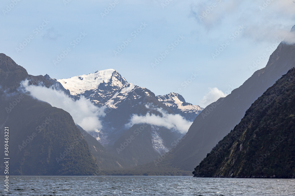 Fiordland National Park. Landscape with snow-capped mountains. New Zealand