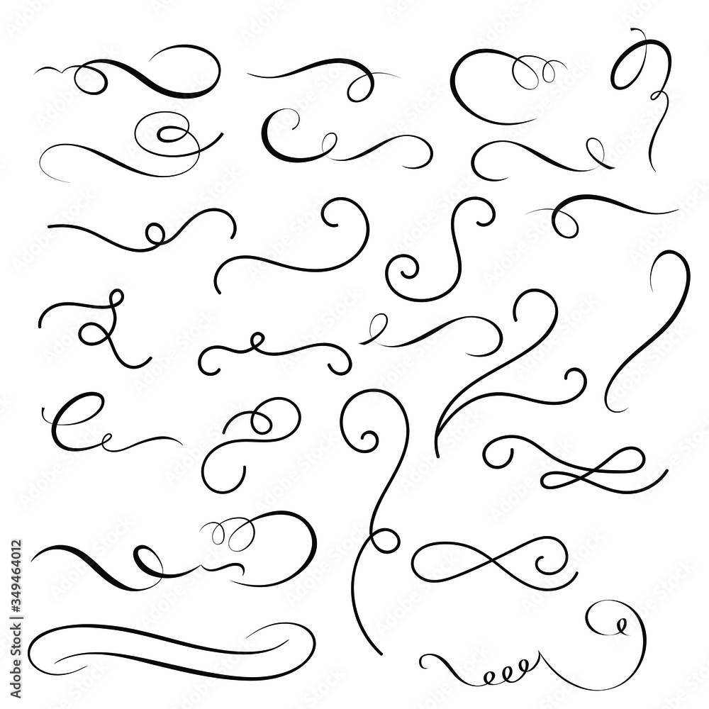 Vector set of vector floral elements, calligraphic decorations and swirls.