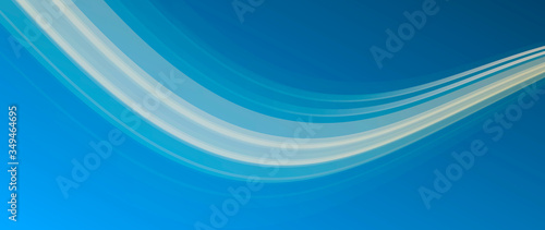 Abstract blue background with elegant curve of white stroke in the sky, graphic design element