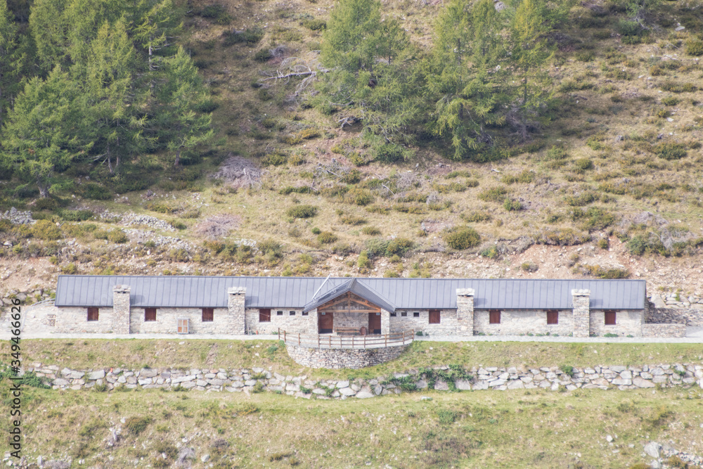 Mountain landscape with a building Mountain landscape with a building