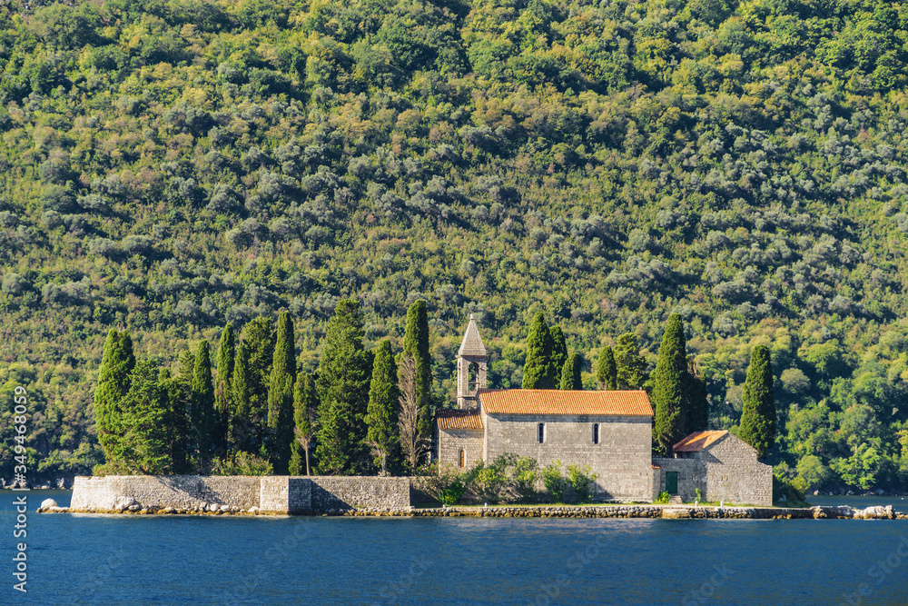 Sunny morning view of old town Perast of the Kotor bay, Montenegro.