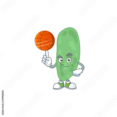 An sporty thermus thermophilus mascot design style playing basketball on league