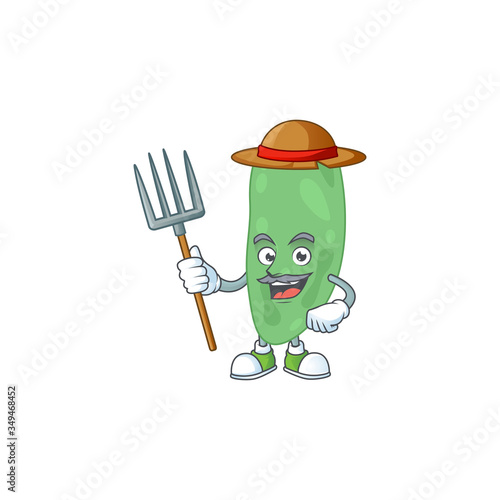 Caricature picture of Farmer thermus thermophilus with hat and pitchfork