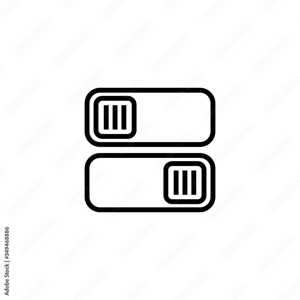 Toggle switch icon , On and Off position symbols in outline style on white background Toggle switch icon , On and Off position symbols in outline style on white background