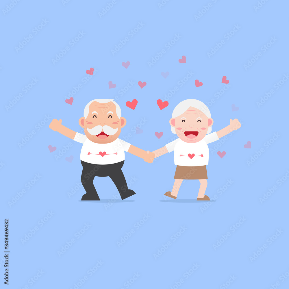 Happy lovers Grandparents, Senior couples retired elderly with Smiling and Holding hands dancing together, Love concept Character Cartoon design flat style Vector illustration Happy lovers Grandparents, Senior couples retired elderly with Smiling and Holding hands dancing together, Love concept Character Cartoon design flat style Vector illustration