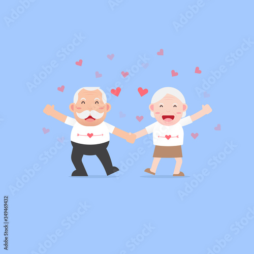 Happy lovers Grandparents, Senior couples retired elderly with Smiling and Holding hands dancing together, Love concept Character Cartoon design flat style Vector illustration
