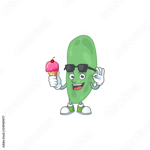Happy face of thermus thermophilus cartoon mascot having an ice cream