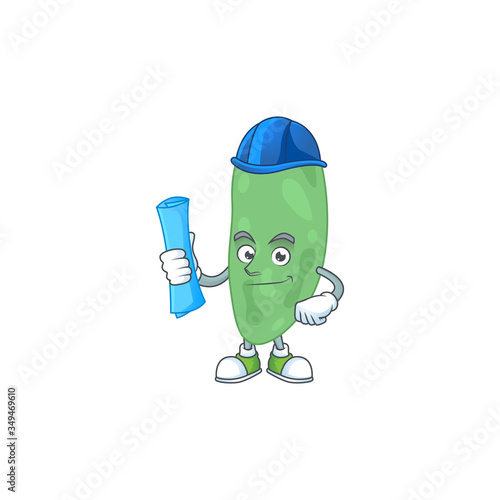 brilliant Architect thermus thermophilus mascot design style with blue prints and helmet