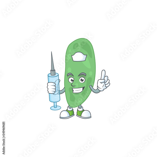 A humble Nurse thermus thermophilus Cartoon character holding syringe