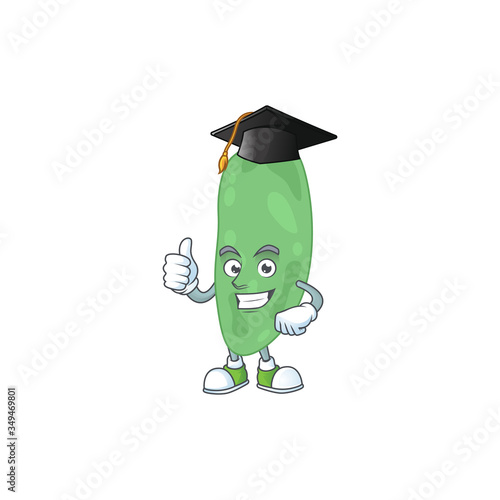Happy face Mascot design concept of thermus thermophilus wearing a Graduation hat