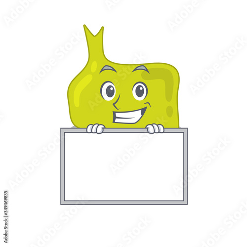 Pituitary cartoon design style standing behind a board