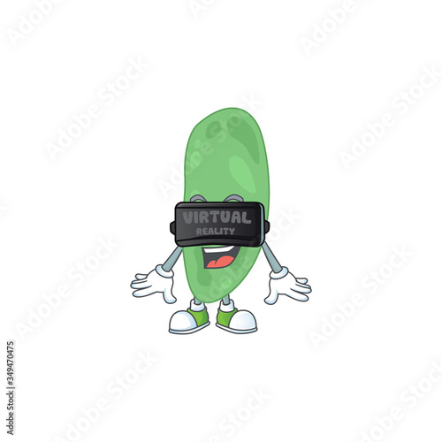 Caricature picture of thermus thermophilus playing a game using Virtual reality headset