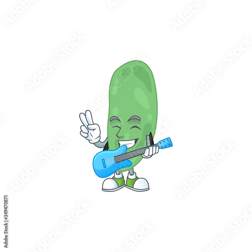 Thermus thermophilus cartoon character style plays music with a guitar