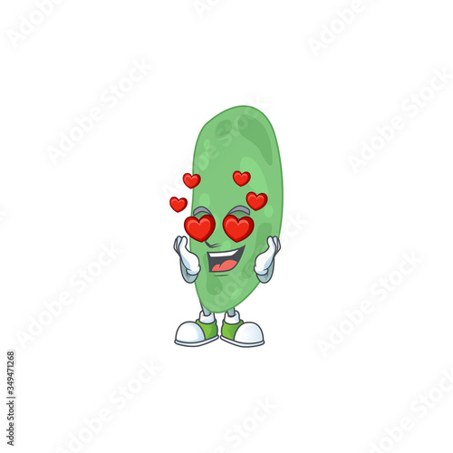 An adorable thermus thermophilus cartoon mascot style with a falling in love face