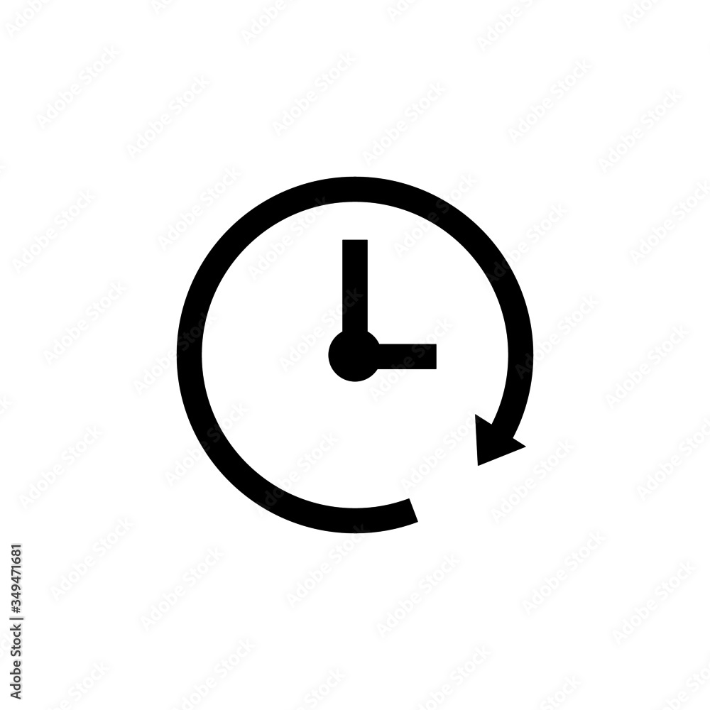 Clock Icon, Time symbol in black flat design on white background Clock Icon, Time symbol in black flat design on white background