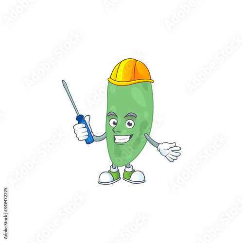 A cartoon image of thermus thermophilus in a automotive character