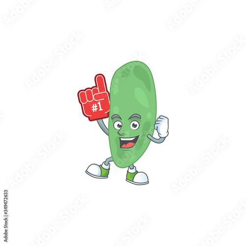 Thermus thermophilus Cartoon character design style with a red foam finger