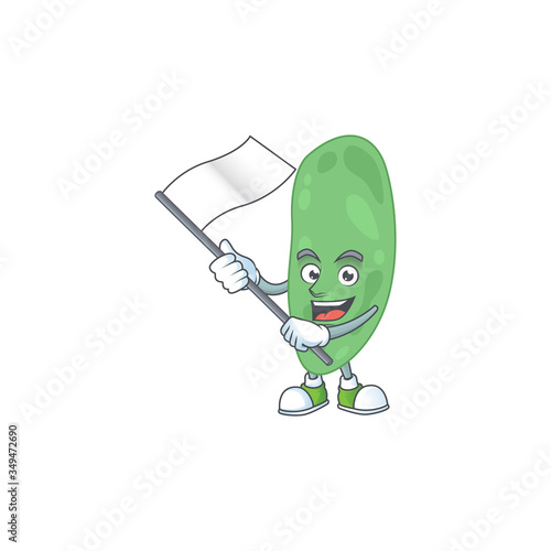 Cute caricature character of thermus thermophilus with a white flag