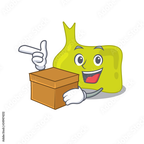 A cheerful pituitary cartoon design concept having a box