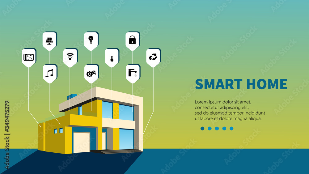 Modern Smart Home. Concept of smart house technology system with centralized control. Vector illustration.