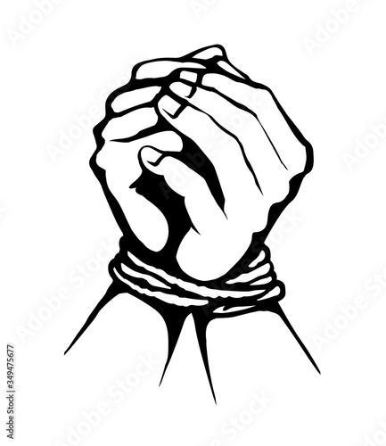 Roped bound hands. Vector drawing
