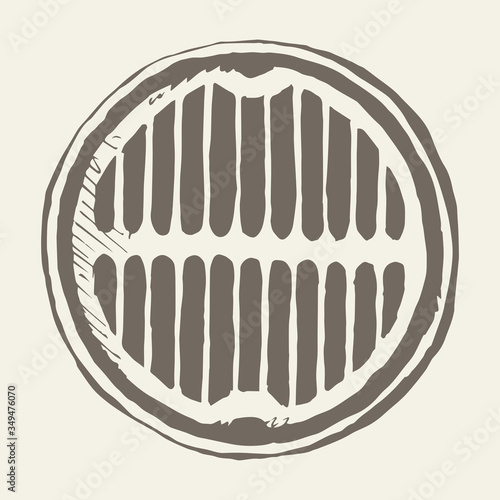 Round manhole cover. Vector drawing