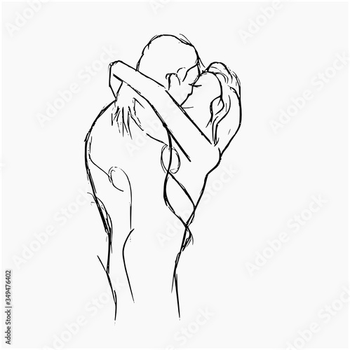 couple loving embrace kiss