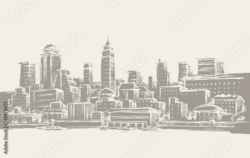 Embankment of the modern city. Vector drawing